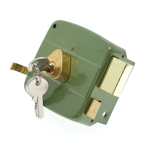 rim lock 116-100 green rim lock for high security 116-100 olive green exterior door lock right open type, copper-clad iron, brass latch hook, 6-pin cylinder, rustproof security door lock