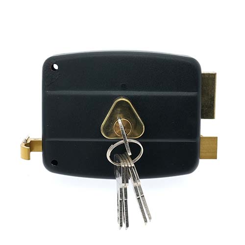 rim lock supplier 116-120 computer iron keys iron cylinders black Model 116-120 black rim lock, classic design, brass coated iron cylinders inside, high security for Middle East Market.