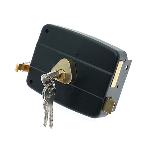 rim lock supplier for 116-120 model normal iron keys iron cylinders and aluminum plugs Model 116-120 rim lock, iron coated iron cylinders inside, aluminum plugs, same function, the cheapest one.