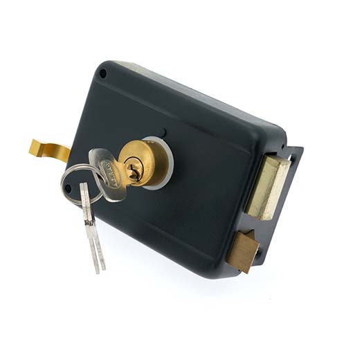 111A Model rim lock with extra long Yale type keys, bras& iron material, customizable lock cylinders, color & parts for Middle East market